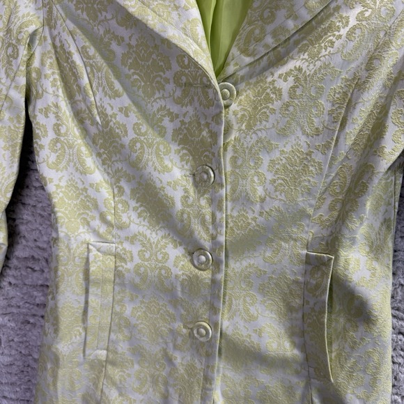 Forever 21 Women's Blazer Jacket Small Lime Green Jacquard Button Front Boho Y2K - Picture 4 of 7